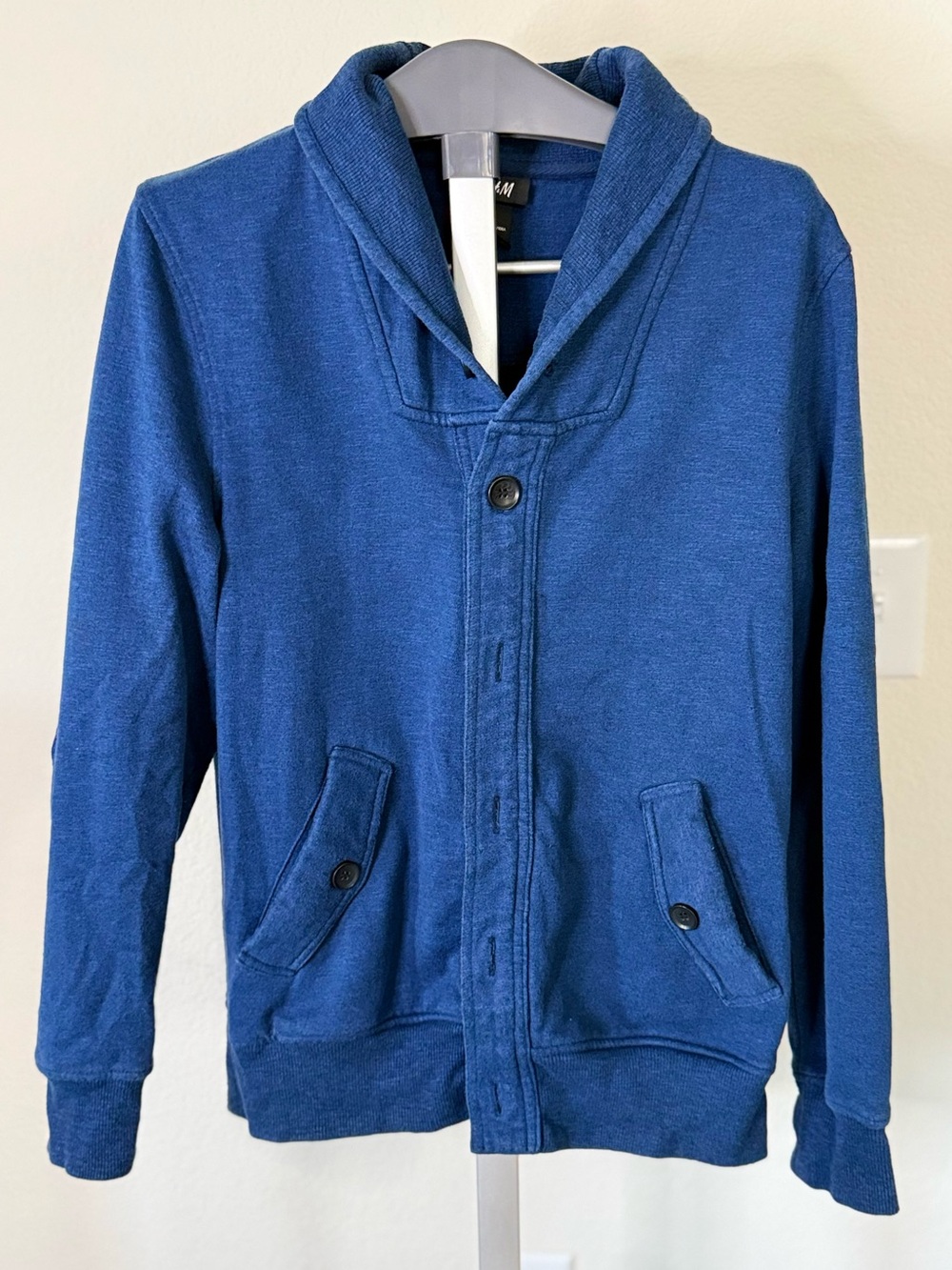 H&M Men's Royal Blue Shawl-Collar Button Cardigan
